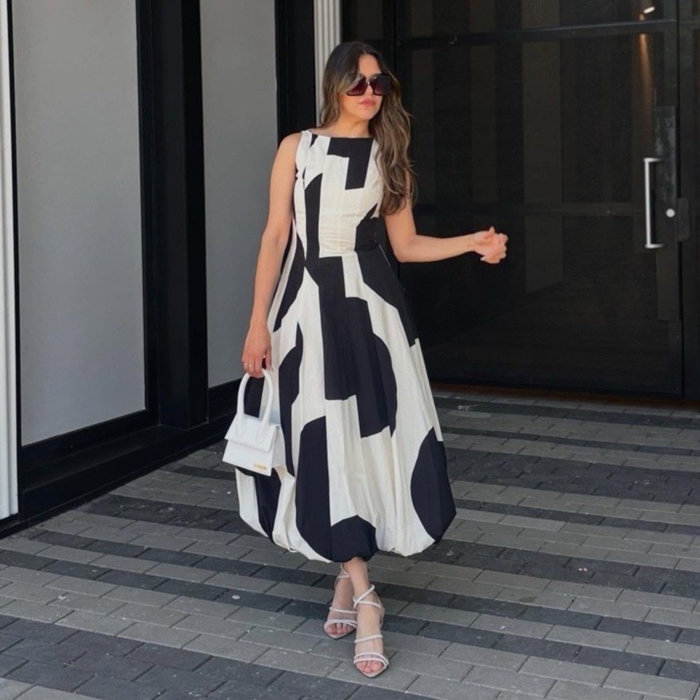ZARA Black & White Cotton Balloon Dress - ZW Collection | XS NWT